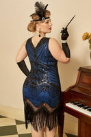 Laden Sie das Bild in den Galerie-Viewer, Pailletten dunkelgrün Plus Size 1920er Jahre Flapper Kleid