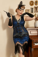Laden Sie das Bild in den Galerie-Viewer, Pailletten dunkelgrün Plus Size 1920er Jahre Flapper Kleid