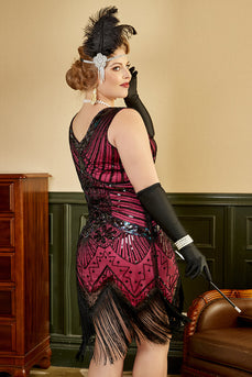 Plus Size V-Ausschnitt Fuchisa 1920s Flapper Kleid