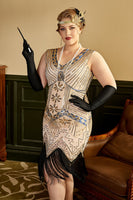 Laden Sie das Bild in den Galerie-Viewer, Pailletten dunkelgrün Plus Size 1920er Jahre Flapper Kleid