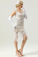 Laden Sie das Bild in den Galerie-Viewer, 1920 Retro Weißes Pailletten-Fransenkleid