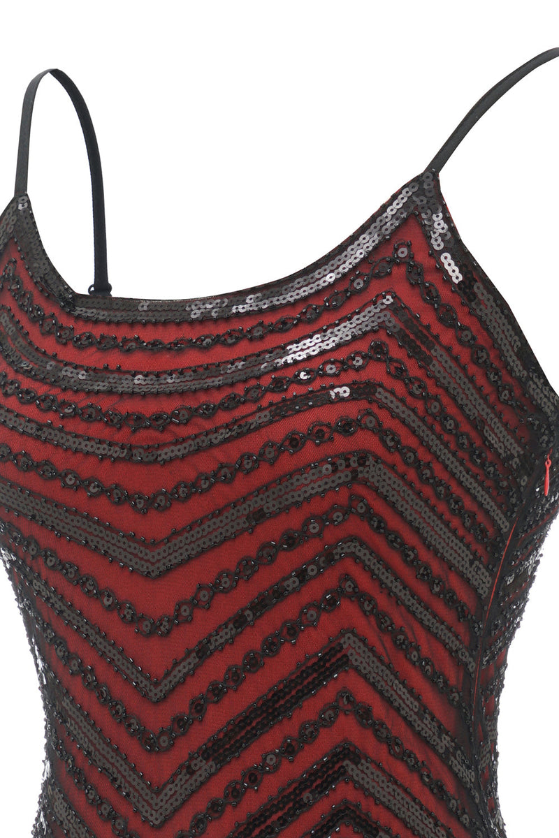 Laden Sie das Bild in den Galerie-Viewer, Schwarze rote Spaghettiträger Kleid der 1920er Jahre