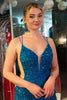 Laden Sie das Bild in den Galerie-Viewer, Meerjungfrau Blaue Pailletten Lange Ballkleid mit Schlitz