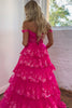 Laden Sie das Bild in den Galerie-Viewer, Glitzerndes Fuchsia Korsett Schulterfrei Spitze Langes Abendkleid