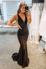 Laden Sie das Bild in den Galerie-Viewer, Elegantes Schwarze V-Ausschunitt Meerjunfrau Langes Ballkleid mit Spitze
