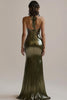 Laden Sie das Bild in den Galerie-Viewer, Olivgrün Metallic Meerjungfrau Lange Abendkleid mit Schlitz