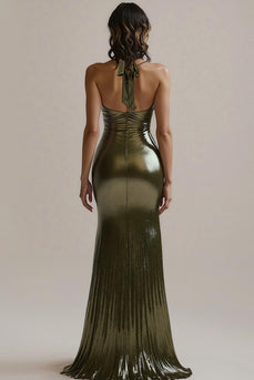 Olivgrün Metallic Meerjungfrau Lange Abendkleid mit Schlitz