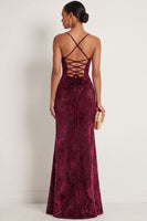 Laden Sie das Bild in den Galerie-Viewer, Etuikleid Dunkelgrün Spaghettiträger Maxi Samt Abendkleid
