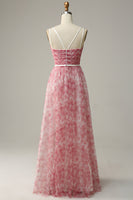 Laden Sie das Bild in den Galerie-Viewer, Blau Bedrucktes langes Brautjungfernkleid aus Tüll in A-Linie