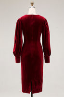 Laden Sie das Bild in den Galerie-Viewer, Cabernet Etuikleid V Ausschnitt Midi Samt Festliches Kleid