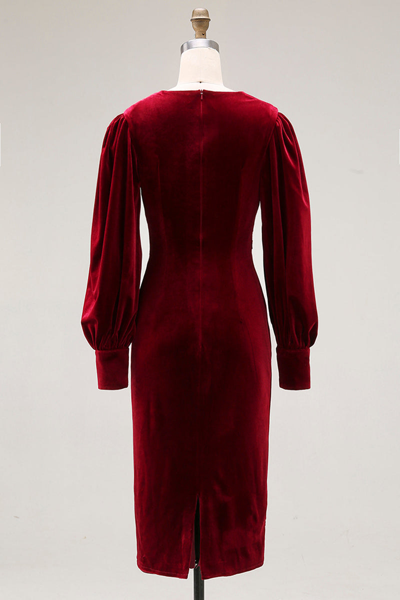 Laden Sie das Bild in den Galerie-Viewer, Cabernet Etuikleid V Ausschnitt Midi Samt Festliches Kleid