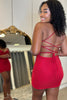 Laden Sie das Bild in den Galerie-Viewer, Rotes Spaghettiträger figurbetontes Cocktailkleid mit Kreuzrücken