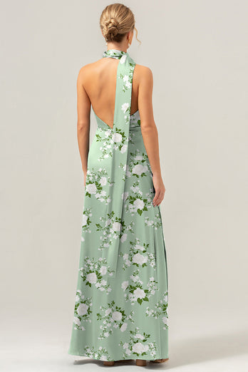 Salbei Weiße Blumen Hülle V-Ausschnitt Langes Brautjungfernkleid
