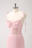 Laden Sie das Bild in den Galerie-Viewer, Grünes Meerjungfrau Spaghettiträger Satin Langes Brautjungfernkleid mit Schlitz