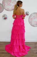 Laden Sie das Bild in den Galerie-Viewer, Glitzer Königsblau Schulterfreie Korsett Lang Abendkleider