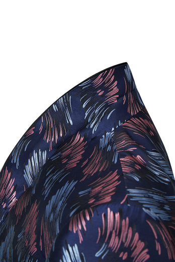 Dunkelblauer Ein-Knopf Jacquard 2-Teiliger Schal Revers Herrenanzug