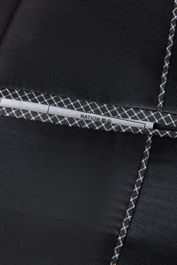 Dunkelblauer Ein-Knopf Jacquard 2-Teiliger Schal Revers Herrenanzug
