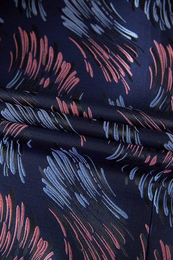Dunkelblauer Ein-Knopf Jacquard 2-Teiliger Schal Revers Herrenanzug