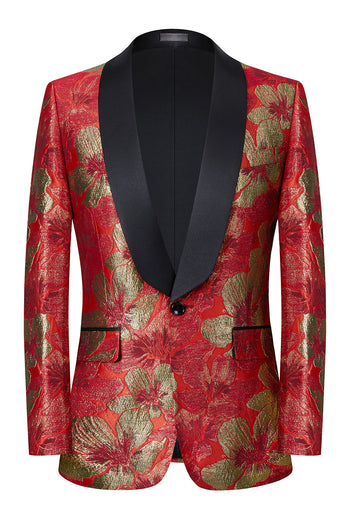 Roter Jacquard 2-Teiliger Schal Revers Herrenanzug