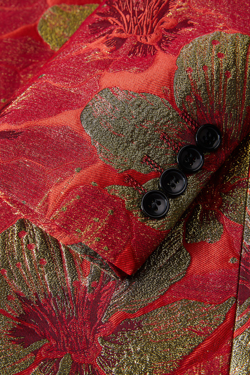 Laden Sie das Bild in den Galerie-Viewer, Roter Jacquard 2-Teiliger Schal Revers Herrenanzug