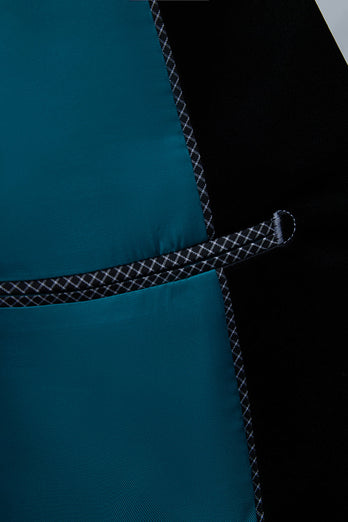 Pfauengrün Schal Revers 2-Teiliger Ein-Knopf Jacquard Herrenanzug