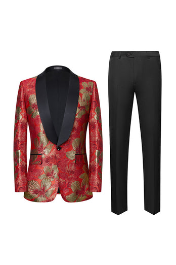 Roter Jacquard 2-Teiliger Schal Revers Herrenanzug