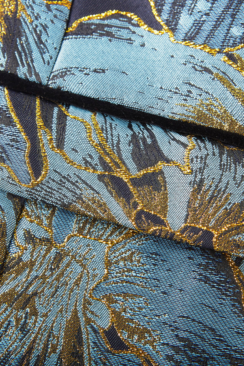 Laden Sie das Bild in den Galerie-Viewer, Grau Blau Schal Revers Jacquard Ein-Knopf 2-Teiliger Abendanzug