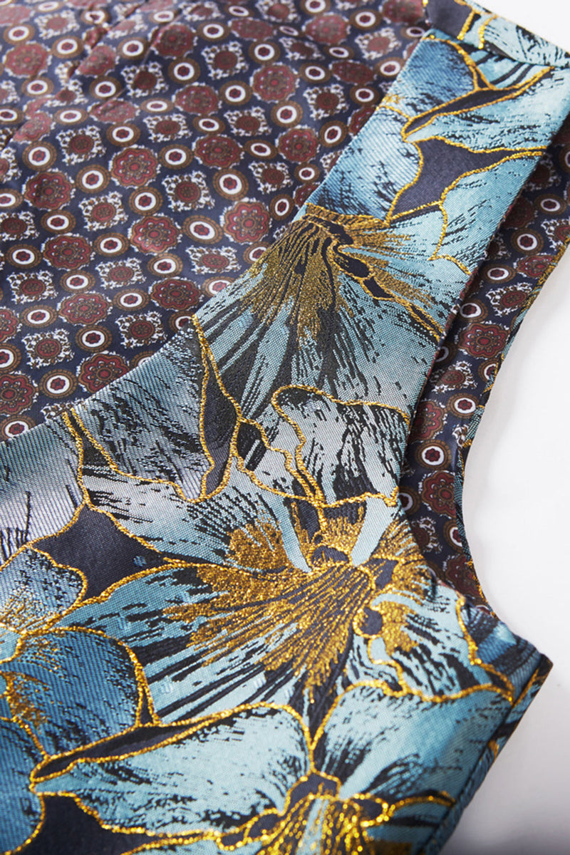 Laden Sie das Bild in den Galerie-Viewer, Grau Blau Schal Revers Jacquard Ein-Knopf 2-Teiliger Abendanzug