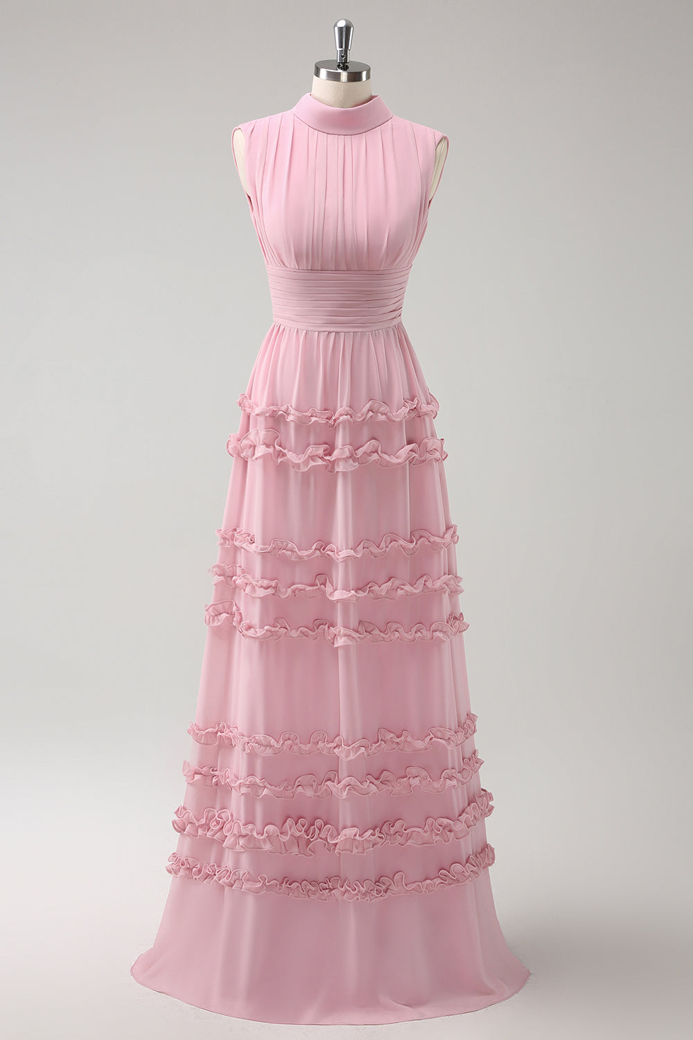 Erröten A-Linie Lange Chiffon Brautjungfernkleid mit Offenem Rücken