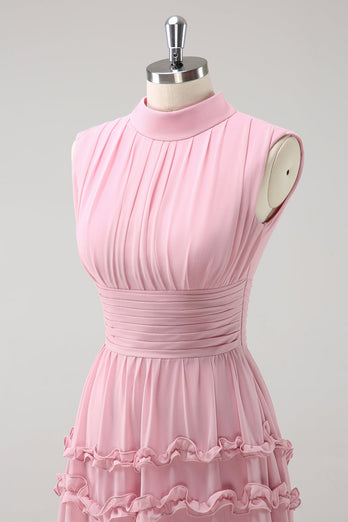 Erröten A-Linie Lange Chiffon Brautjungfernkleid mit Offenem Rücken