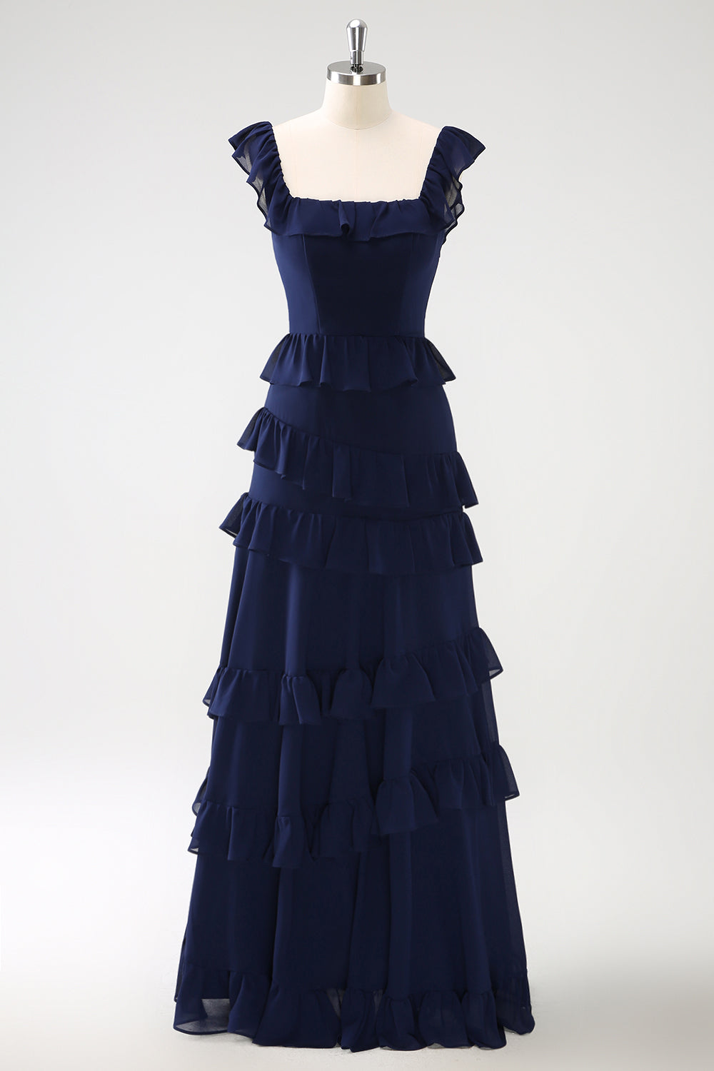 Dunkle Marine A-Linie Lange Chiffon Brautjungfernkleid mit Schlitz