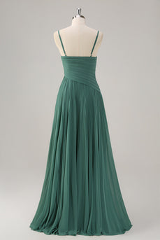 Eukalyptus A-Linie Chiffon Plissee Lange Brautjungfernkleid