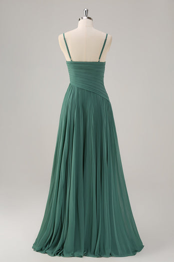 Eukalyptus A-Linie Chiffon Plissee Lange Brautjungfernkleid