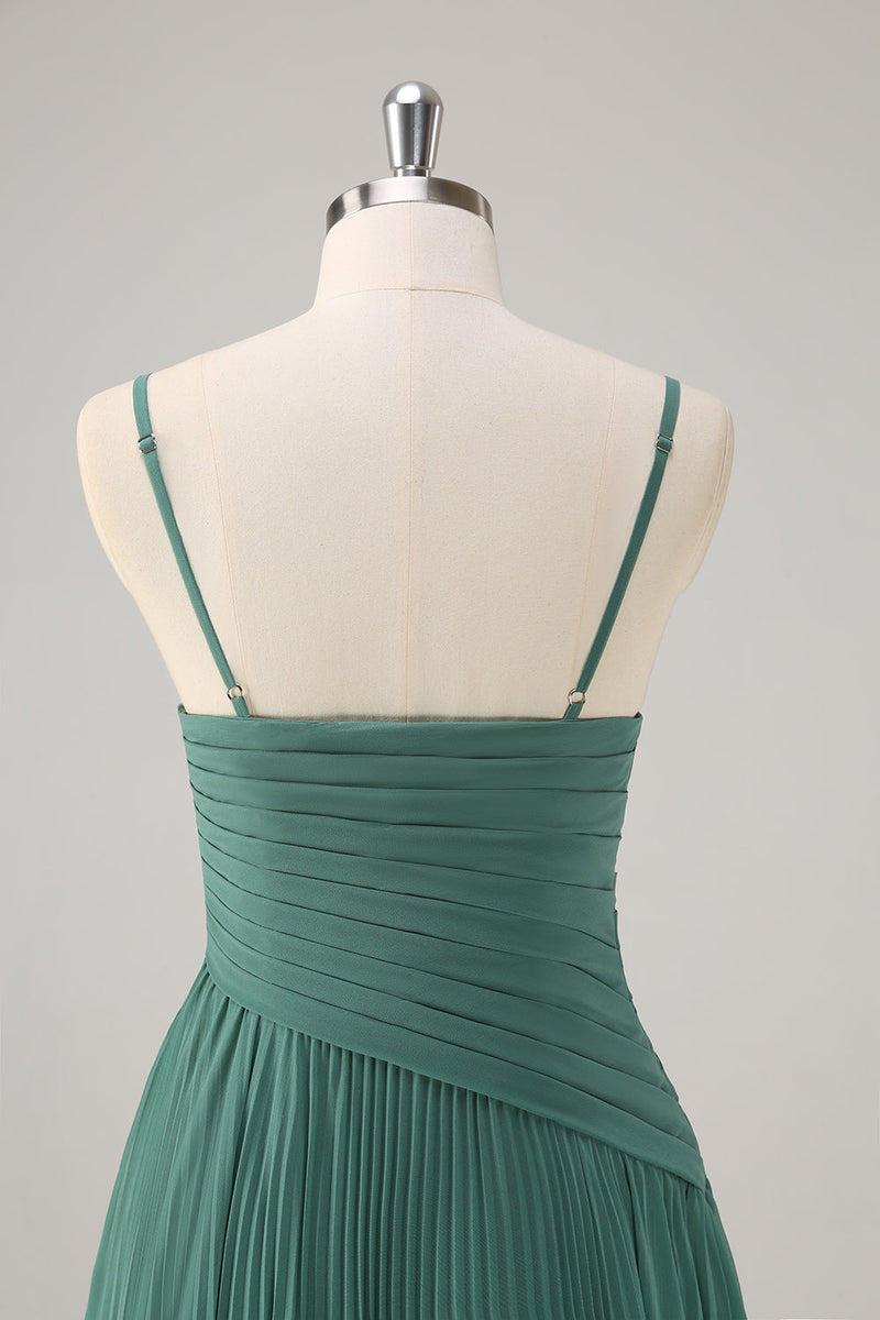 Laden Sie das Bild in den Galerie-Viewer, Eukalyptus A-Linie Chiffon Plissee Lange Brautjungfernkleid
