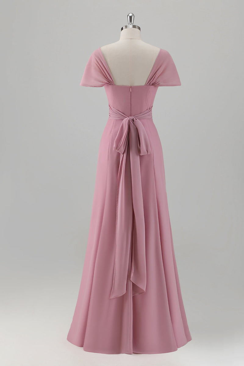 Laden Sie das Bild in den Galerie-Viewer, Rosa Meerjungfrau Schulterfrei Langes Brautjungfernkleid mit Schlitz