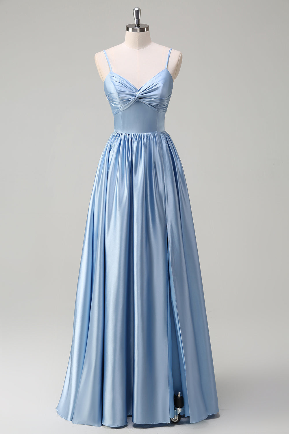 Himmelblaues Spaghettiträger A-Linie Langes Brautjungfernkleid