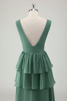 Laden Sie das Bild in den Galerie-Viewer, Eukalyptus A-Linie Langes Brautjungfernkleid mit Schlitz