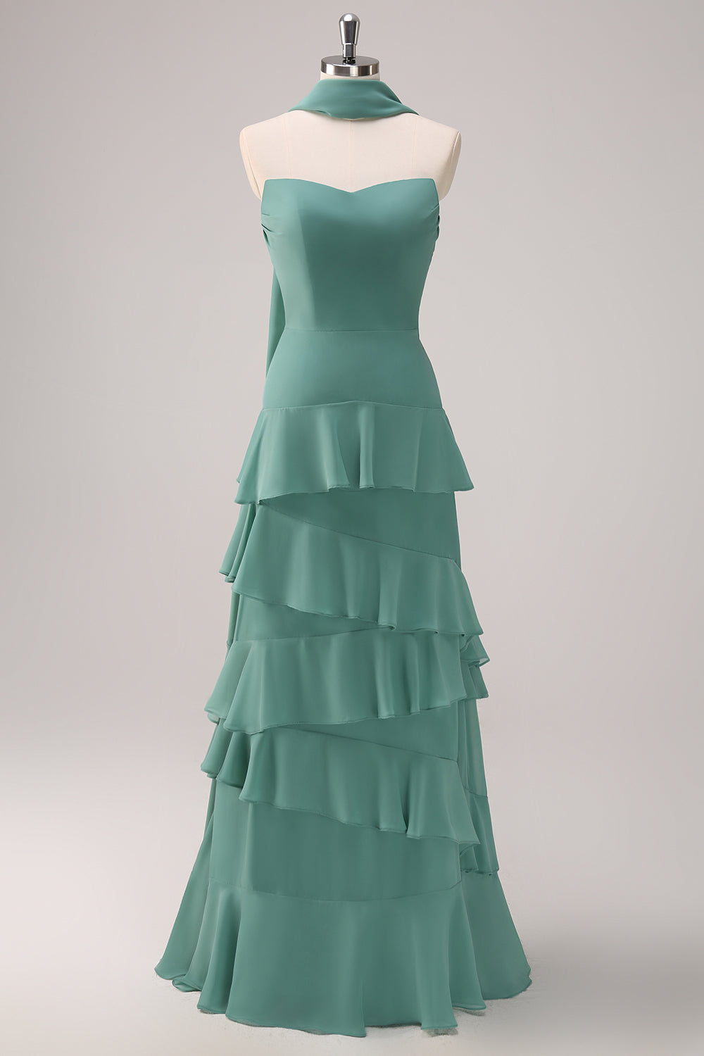 Eukalyptus Trägerloses Langes Brautjungfernkleid mit Band