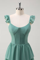 Laden Sie das Bild in den Galerie-Viewer, Eukalyptus Korsett Gestuftes  Langes Brautjungfernkleider mit Schlitz