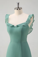 Laden Sie das Bild in den Galerie-Viewer, Eukalyptus Chiffon A Linie Spaghettiträger Langes Brautjungfernkleid mit Schlitz