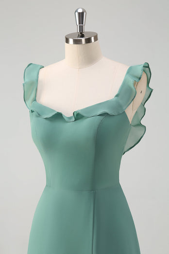 Eukalyptus Chiffon A Linie Spaghettiträger Langes Brautjungfernkleid mit Schlitz
