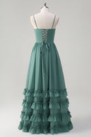 Laden Sie das Bild in den Galerie-Viewer, Eukalyptus A-Linie Korsett Langes Brautjungfernkleid mit Schlitz