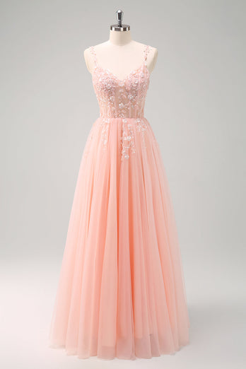 Glitzer Lila A Linien Spaghettiträger Tüll Langes Ballkleid mit Schlitz