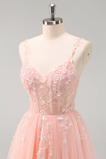 Glitzer Königsblau A Linien Spaghettiträger Korsett Langes Ballkleid mit Schlitz