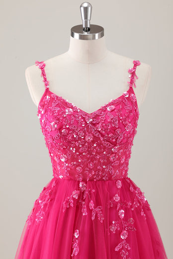 Glitzer Lila A Linien Spaghettiträger Tüll Langes Ballkleid mit Schlitz