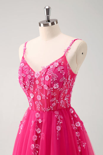 Glitzer Königsblau A Linien Spaghettiträger Korsett Langes Ballkleid mit Schlitz