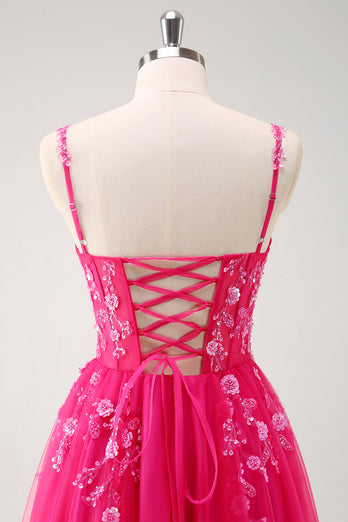 Glitzer Königsblau A Linien Spaghettiträger Korsett Langes Ballkleid mit Schlitz