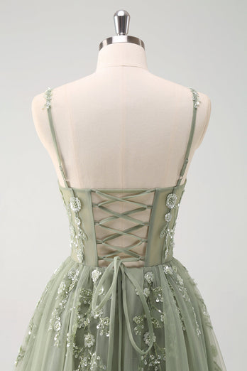 Glitzer Königsblau A Linien Spaghettiträger Korsett Langes Ballkleid mit Schlitz
