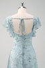 Laden Sie das Bild in den Galerie-Viewer, Blume Staubiger Salbei Bedruckter Langes Brautjungfernkleid mit Schlitz