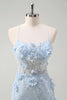 Laden Sie das Bild in den Galerie-Viewer, Glitzer Blau Merjungfrau Korsett Lange Abendkleid mit 3D Blumen